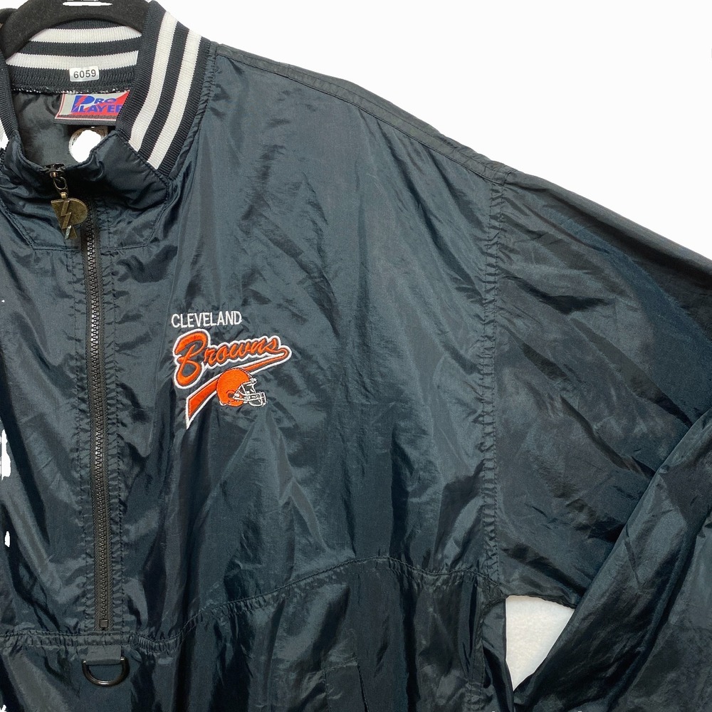 Vintage Cleveland Browns Jacket Mens Large Black Pullover Windbreake Pro Player
